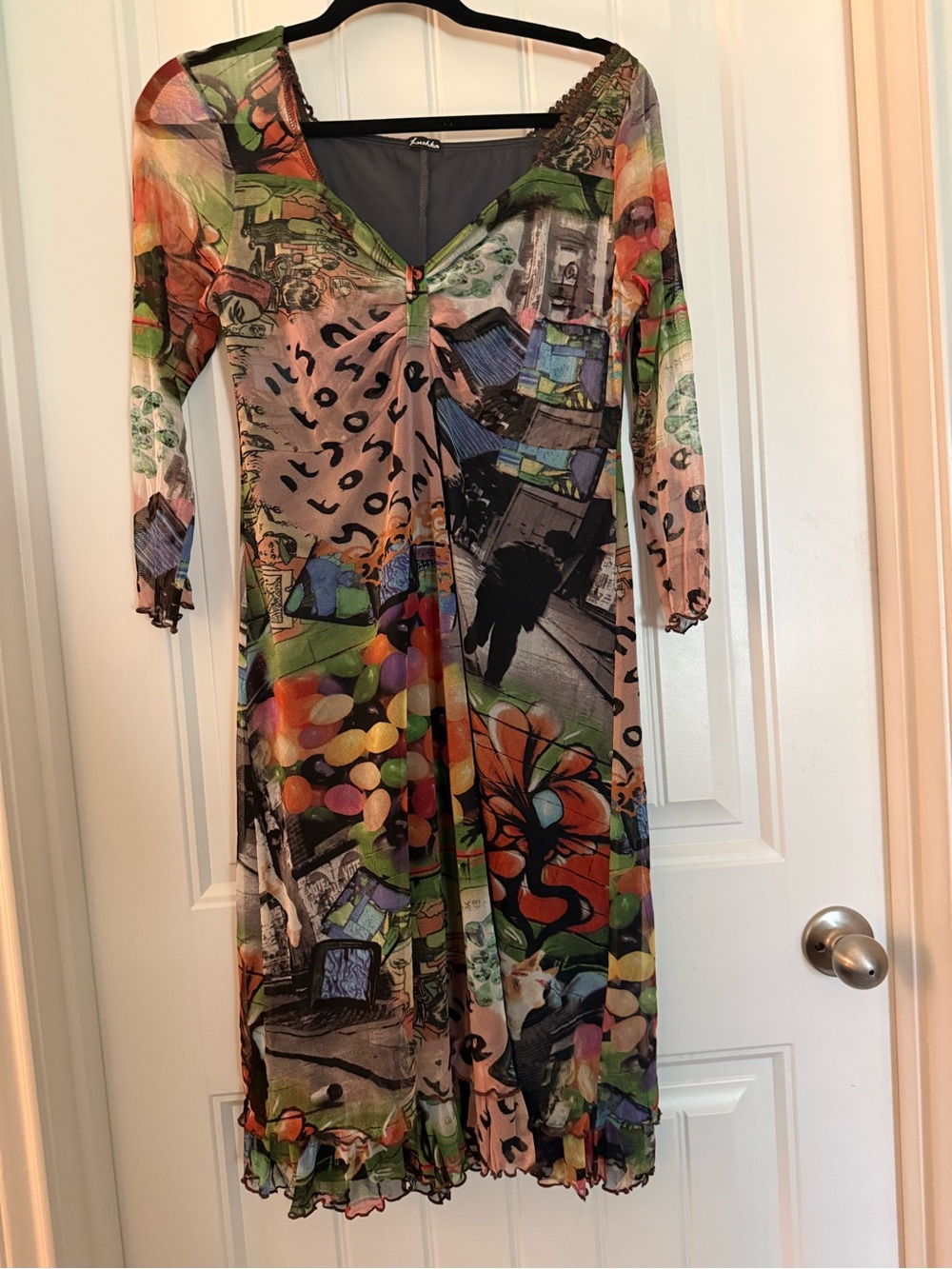 Vintage Multicolor Collage-Print Mini Dress